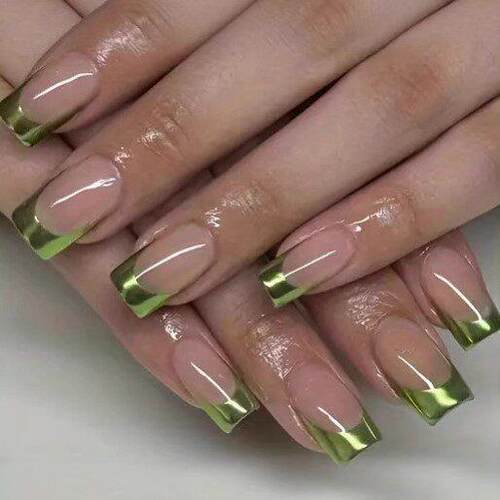 24Pcs French False Nails Almond Fake Nails with Glue Press o