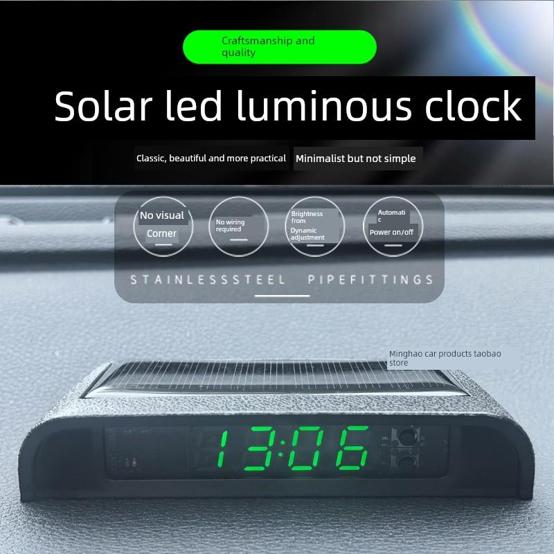 Led数字显示太阳能发光汽车时钟汽车高精度数字手表汽车时钟温度