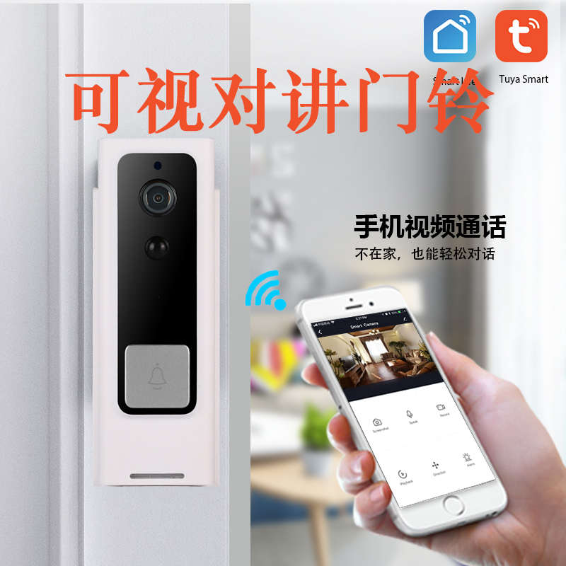 涂鸦智能APP无线电子猫眼可视门铃双向语音对讲远程Google home
