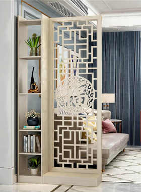 JGP1新中式玄关柜屏风隔断客镂空花置物架简易酒柜入户进门装饰款