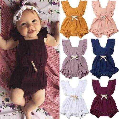 born Baby Girls Ruffle One-Pieces Romper Jumpsuit Outfits Su