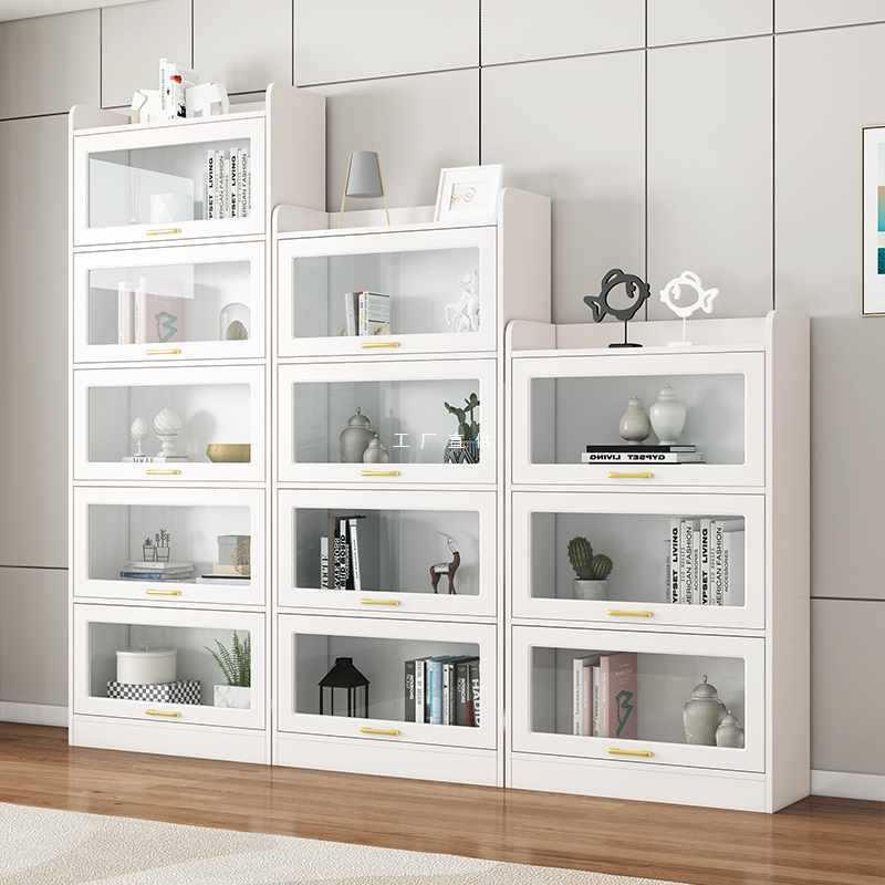 书柜家用落地书架多层组合置物柜防尘储物客厅收纳简易带玻璃门