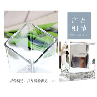 方形落地玻璃花瓶大号特大透明富贵竹插花百合花水养客厅现代雁冰