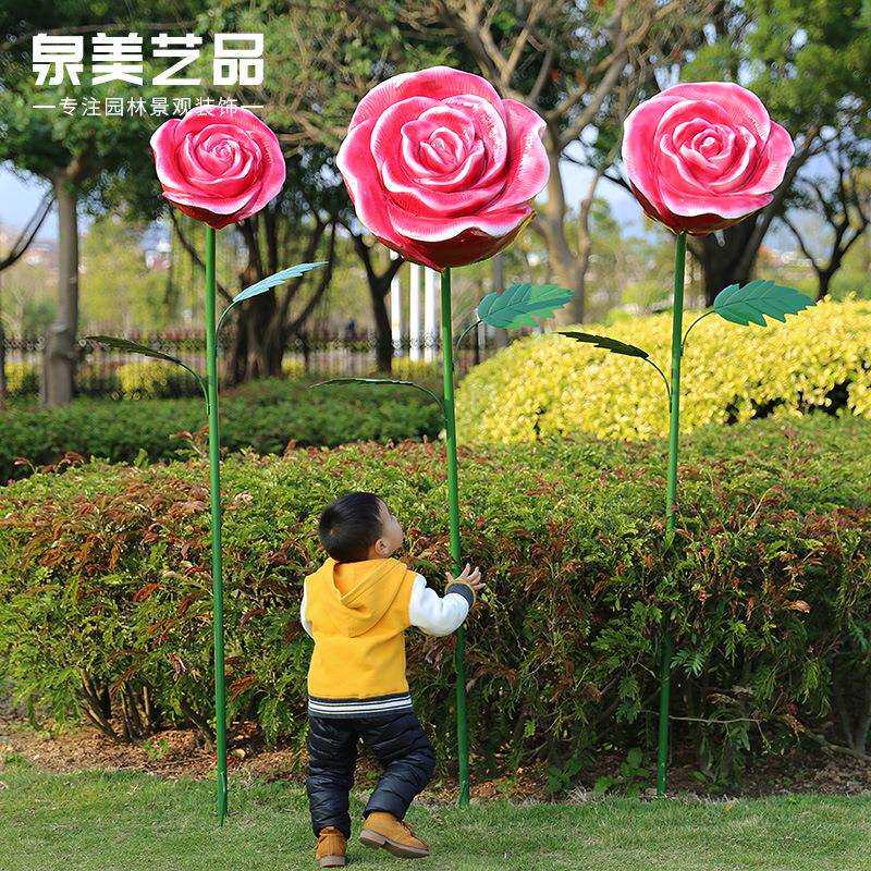 户外花园庭院园林景观装饰婚庆道具玻璃钢雕塑仿真花朵玫瑰花摆件