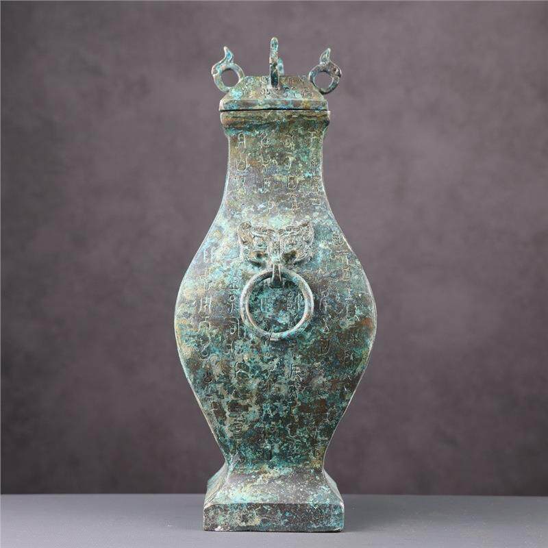 洛阳汉代青铜铭文方壶铜钫酒壶摆件装饰工艺品中式复古收藏把玩品
