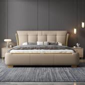 软包帕皮双人床纳婚床可储物轻奢家用卧榻室1.8m实木皮艺床GMJ