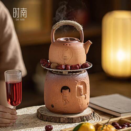 糖糖猫围炉煮茶炭炉套装家用粗陶提梁煮茶壶户外明火烧烤炉火炉子