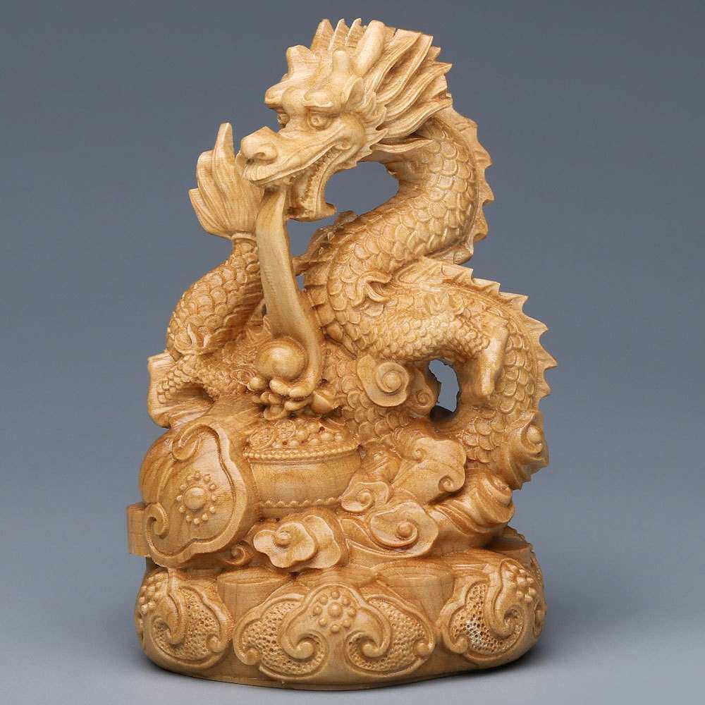 崖柏木雕盘龙家居摆件 实木精雕祥龙福禄车载装饰工艺品直播活动