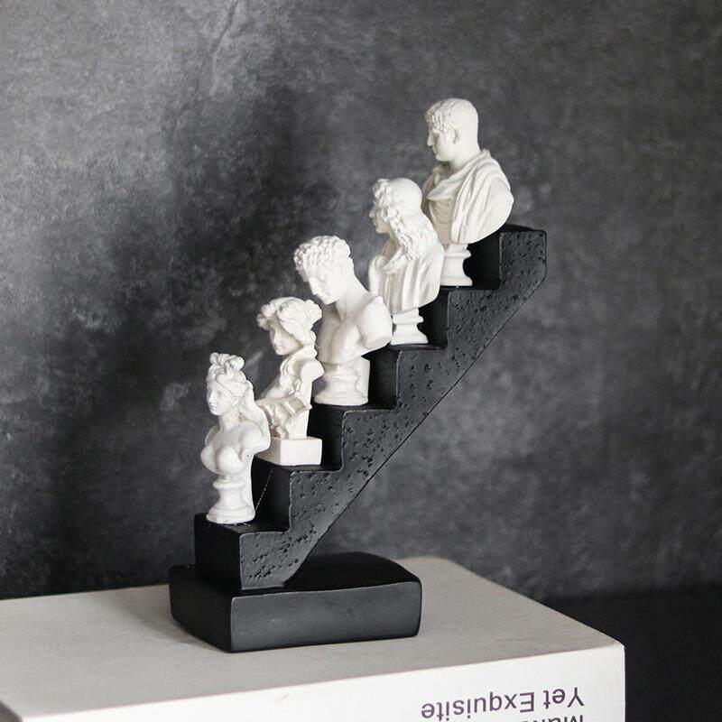 简约欧式人物头像雕塑组合阶梯摆件样板房客厅展厅家居摆设装饰品