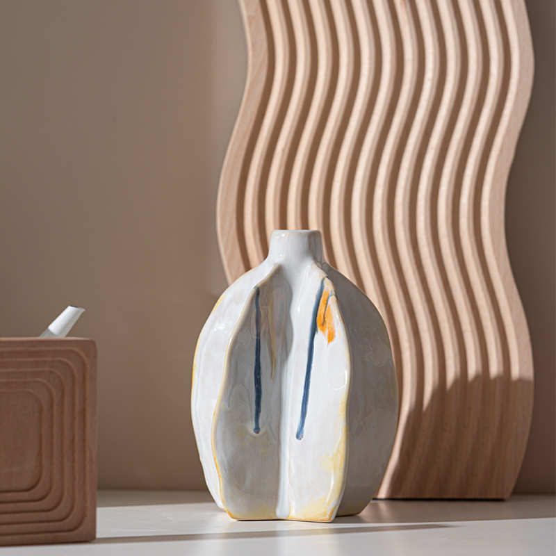 乐梦 白色流釉杨桃花瓶高级感装饰摆件客厅厨房插花家居软装饰品