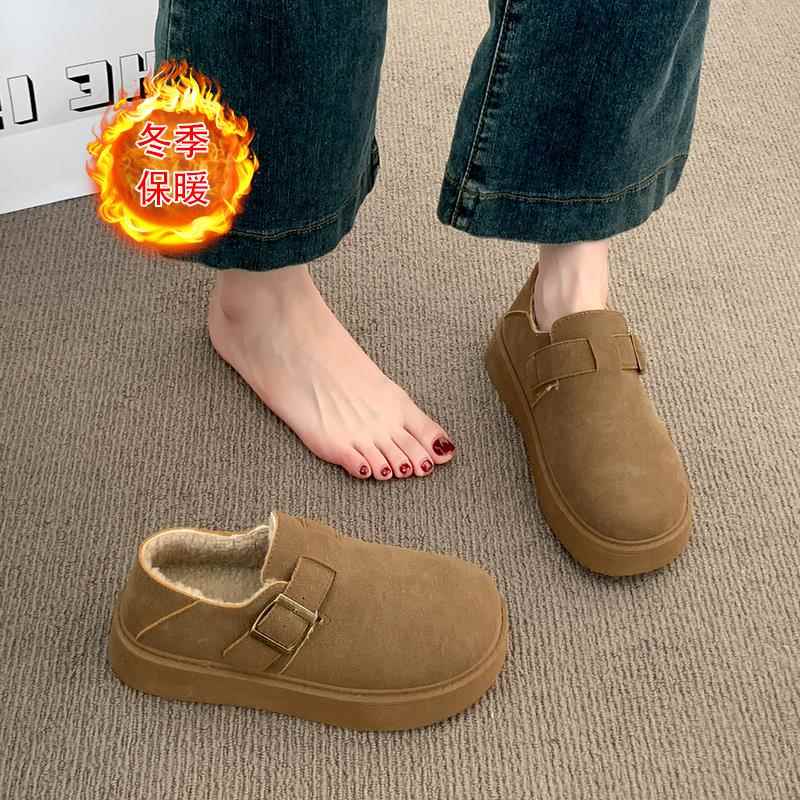 秋冬季全包加绒勃肯鞋女鞋2025新款保暖一脚蹬毛毛鞋34码1202n