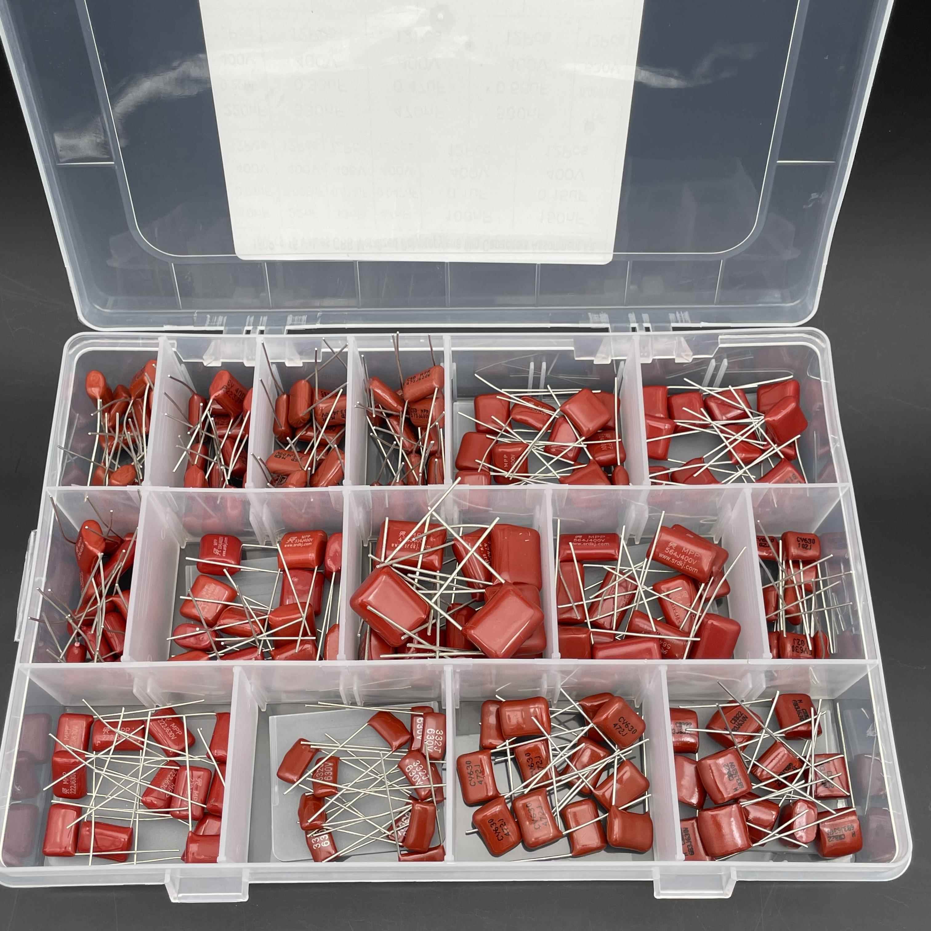 180PCS 15种常用CBB电容包直插金属化薄膜电容器无极性400V/630V