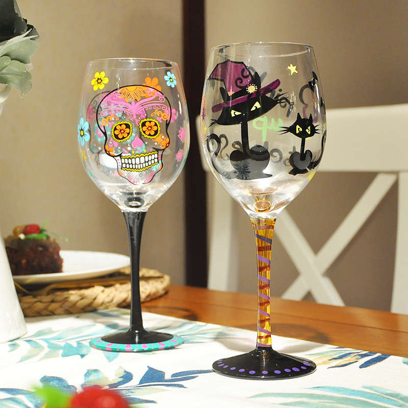 小清新文艺个性礼物时尚创意手工彩绘玻璃红酒杯高脚杯