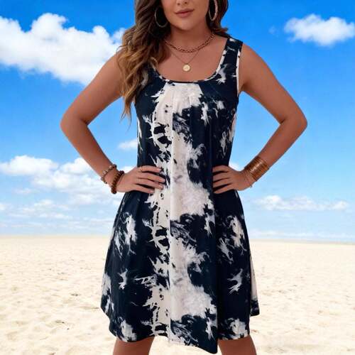 Fashion Artistic Ombre Simple Vest Dress , Plus Size Loose