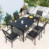 户外桌椅套装 庭院别墅花园防腐塑木餐桌椅组合露天阳台休闲茶桌椅