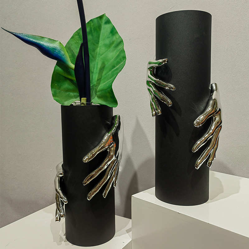 简约现代白金纤手金属插花器样板房间客厅餐桌花瓶软装饰品摆件品