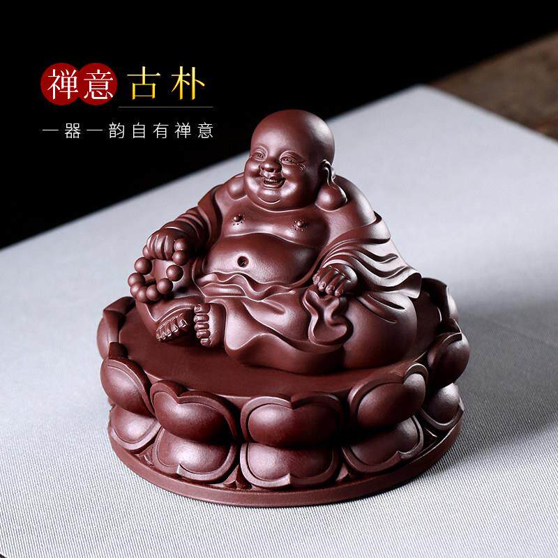 精品紫砂茶宠弥勒佛陈洪军全手工佛摆件笑口常开佛小和尚茶玩可养