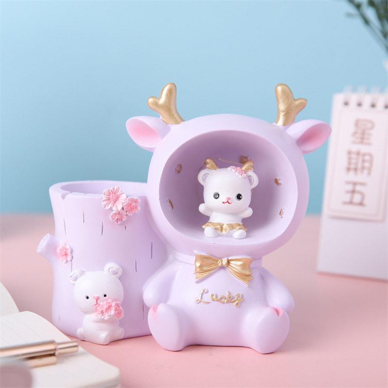 学礼品贝拉兔笔筒多功灯能星星灯卡通收面纳桌笔筒摆生件装饰.