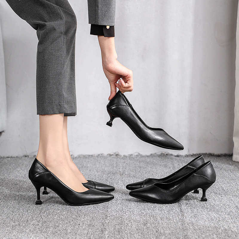 高跟鞋女细跟2024年新款职业尖头软皮软底小跟单鞋黑色空姐工作鞋,女鞋,浅口单鞋,淘宝优惠券,粉丝福利购,淘宝优惠卷