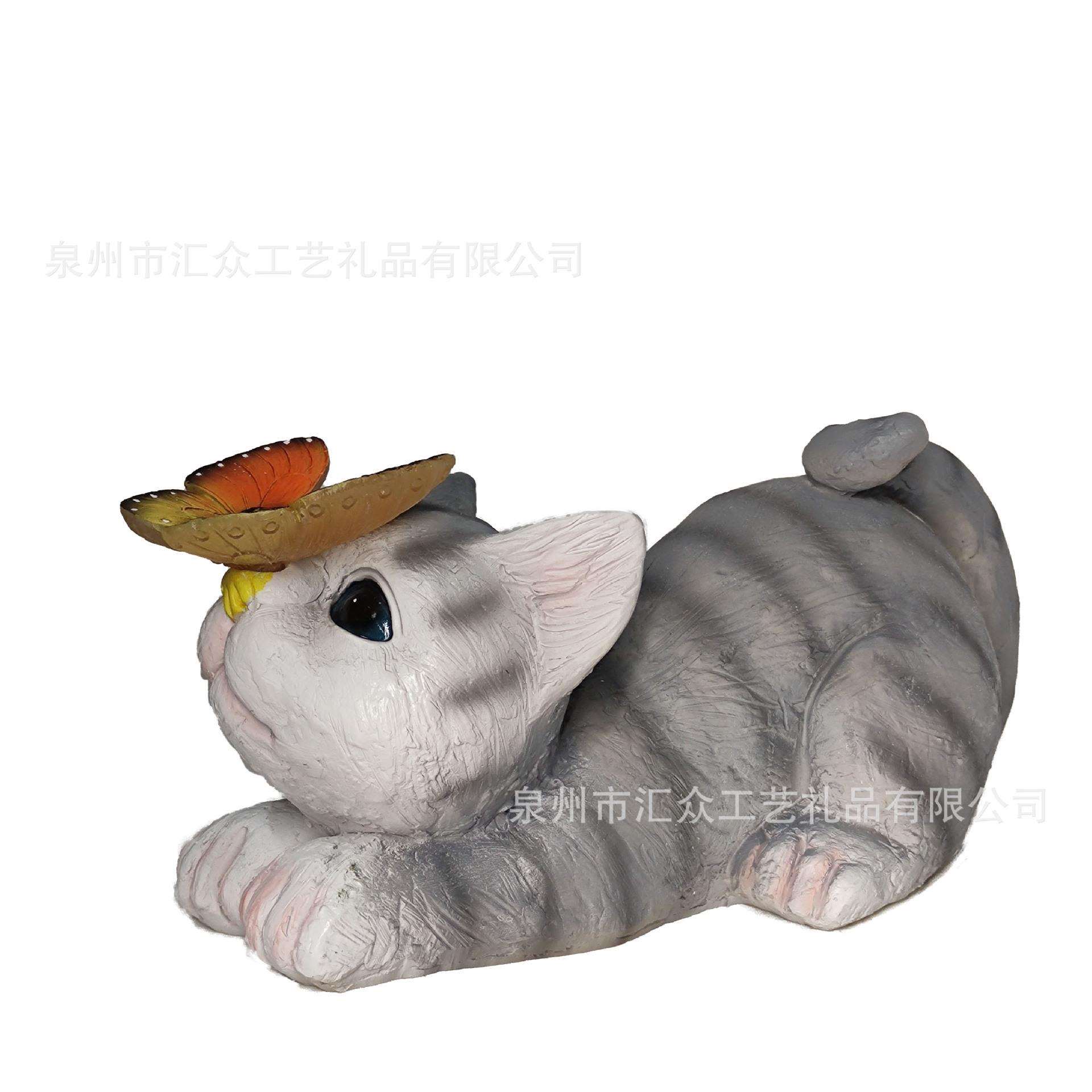 户外花园庭院可爱猫咪太阳能摆件阳台装饰布置创意动物树脂工艺品