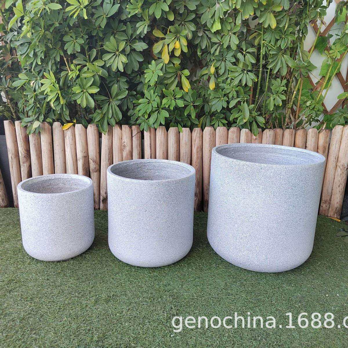 新中式园林花盆种花 花园装饰摆件绿植盆栽花盆套装三件套-5