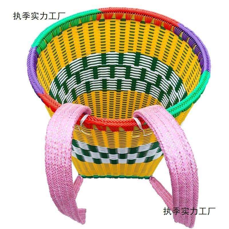 新款背篓塑料塑钢带加厚纯手工成人编织买菜藤编背筐农用农村方形