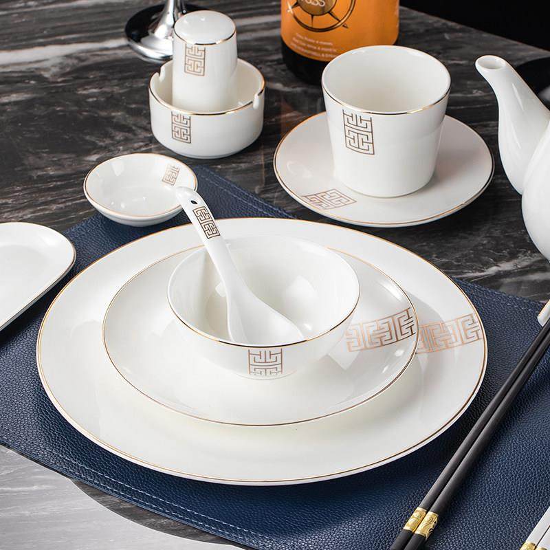 高端素雅耐磨金酒店陶瓷摆台餐具套装饭店会所摆盘简约碗碟杯招待,餐饮具,盘,淘宝优惠券,粉丝福利购,淘宝优惠卷
