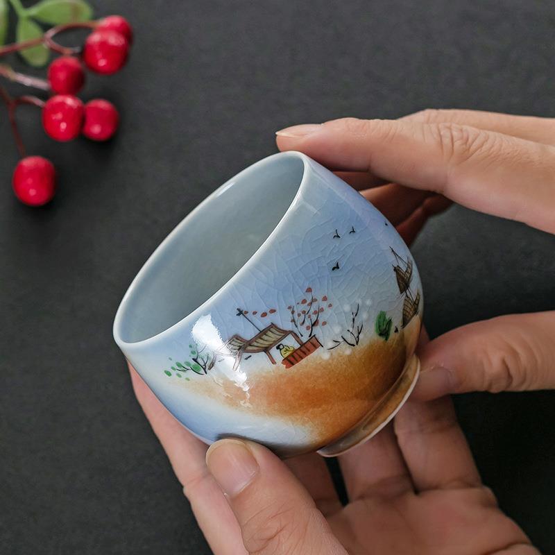 景德镇柴烧手绘主人杯纯手工自然落灰个性品茗杯单杯大号窑变茶杯