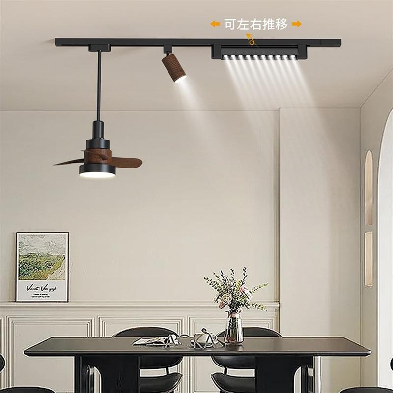 跨境新款风扇灯轨道可升降可移位餐厅吊灯原木风网红岛台吧台灯