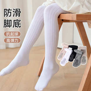 儿童防滑连裤 白色舞蹈袜 袜新款 春秋中厚棉质针织宽条纹女童打底裤