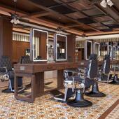 新款 网红美发店镜台发廊专用单双面落地镜理髲店镜子带灯烫染剪发