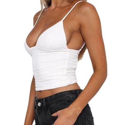 Women's Plain Ruched Backless Cami Top Street Fashion