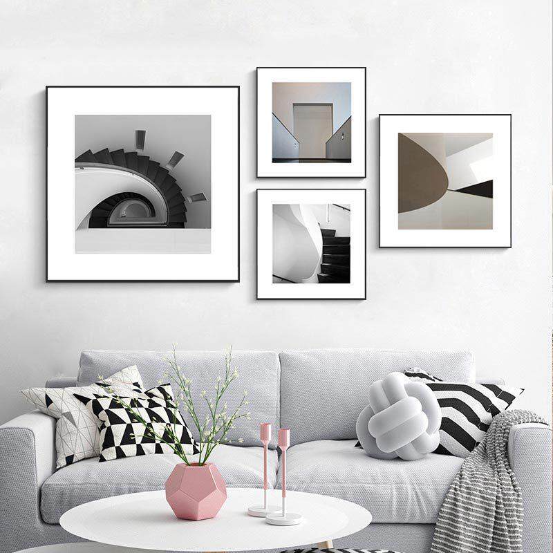 新款直销客厅软装装饰画方形背景墙壁画抽象建筑办公室挂画设计艺