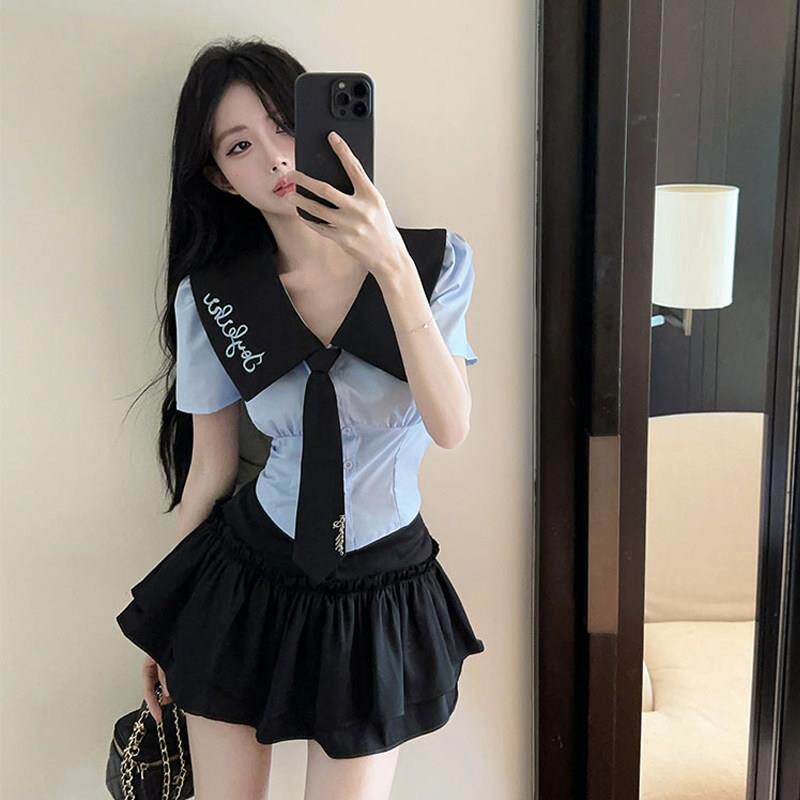 甜辣学院风制服套装柔式按摩足浴技师工作服性感减龄蛋糕裙