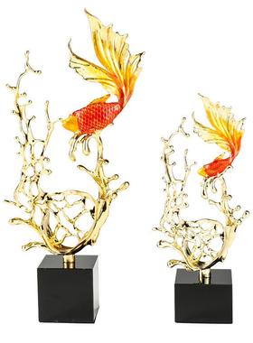 新中式珐琅彩水晶摆件高级感家居家用轻奢装饰锦鲤工艺品