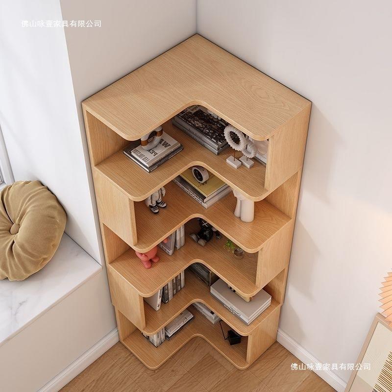 墙角置物架落地储物柜实木转角柜家用收纳柜书架现代简约转角书柜