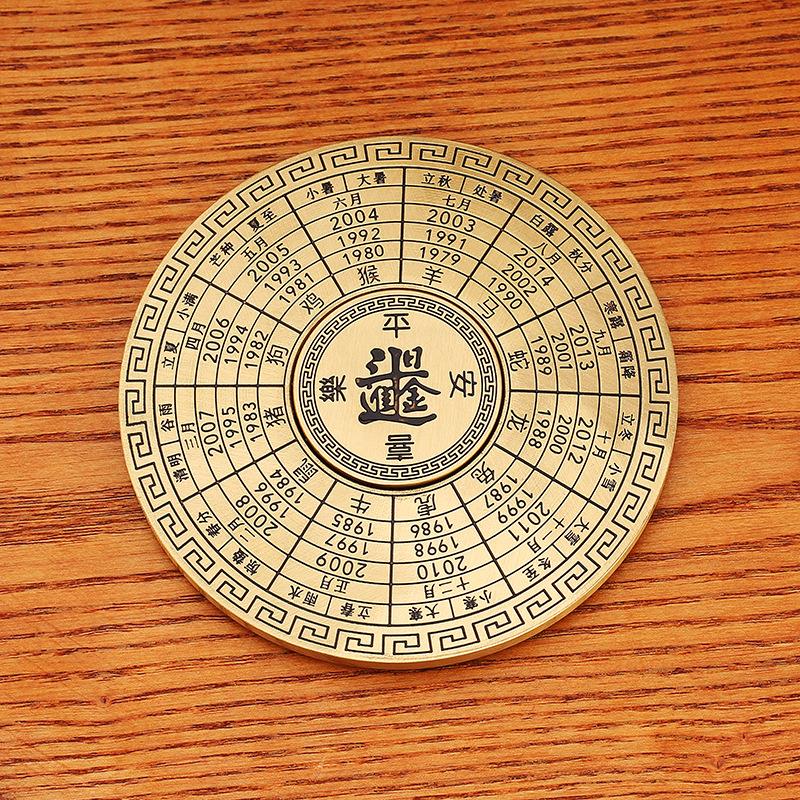 纯铜解压日进斗金旋转手把件百财双面转转指尖罗盘金属工艺品摆件