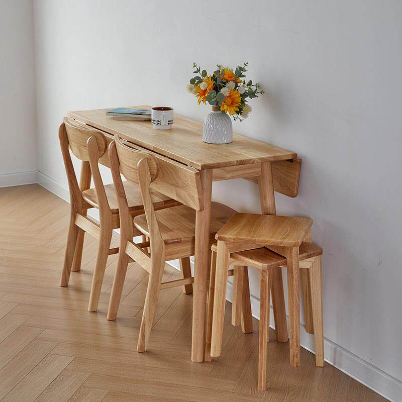 厨房折叠餐桌家用小户型实木长条饭桌折叠家用长方形餐桌可伸缩