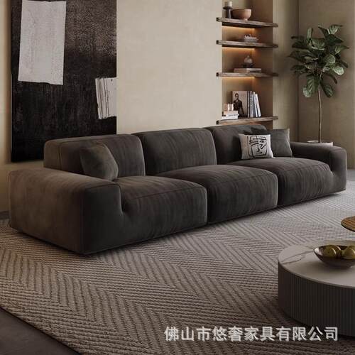 大黑牛意式布艺沙发客厅直排猫抓科技布简约现代小户型豆腐块轻奢