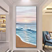 手绘油画海景日出玄关装 饰画现代简约抽象风景肌理画走廊过道挂画