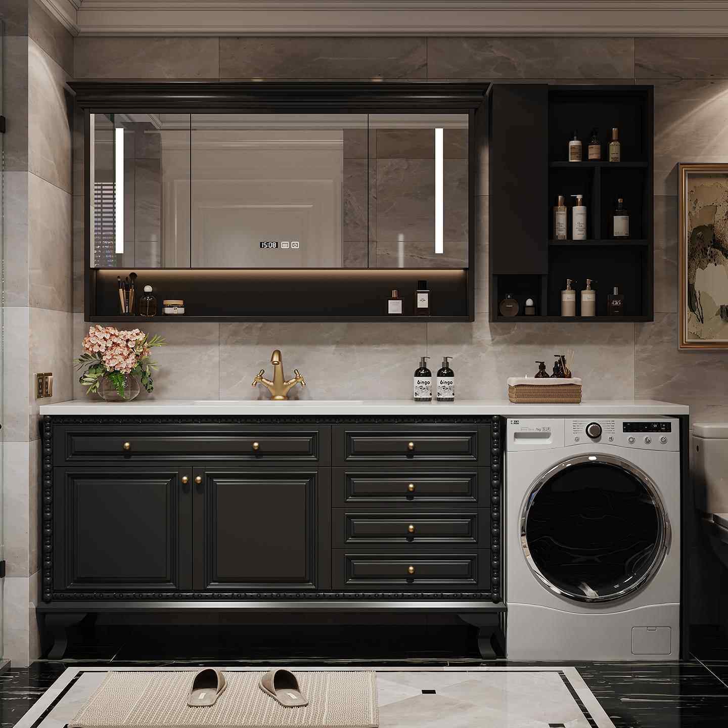 美式阳台洗衣机一体浴室柜组合法式覆古卫生间落地式洗漱台洗脸盆,家装主材,洗衣机柜,淘宝优惠券,粉丝福利购,淘宝优惠卷