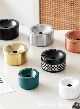 锶伟SIWEI欧式带盖加厚不锈钢烟灰缸创意款复古风家居商用可logo