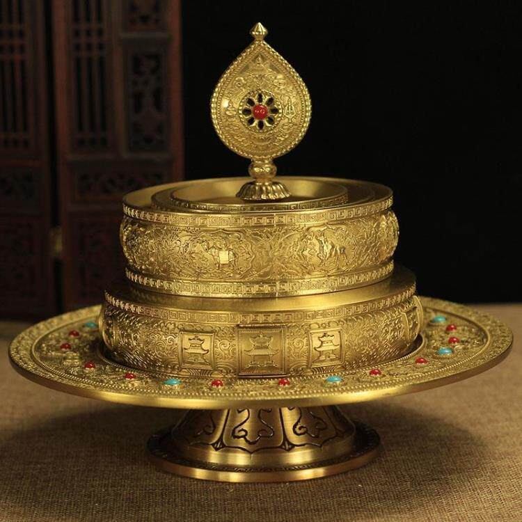 曼扎盘用品纯铜大号八吉祥精美雕刻藏传供品曼茶罗古铜色