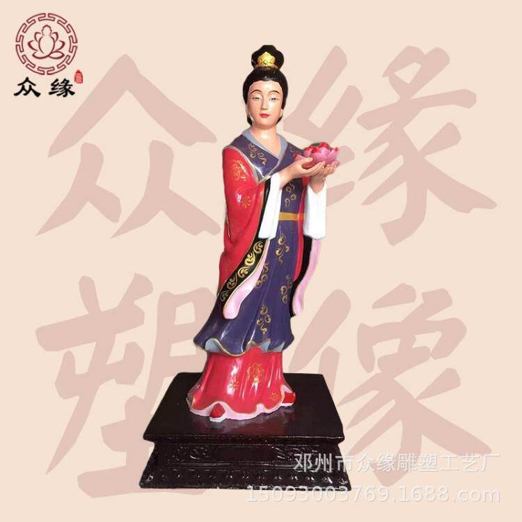 木雕人物神像摆件极彩八仙树脂神像图片何仙姑玻璃钢塑像