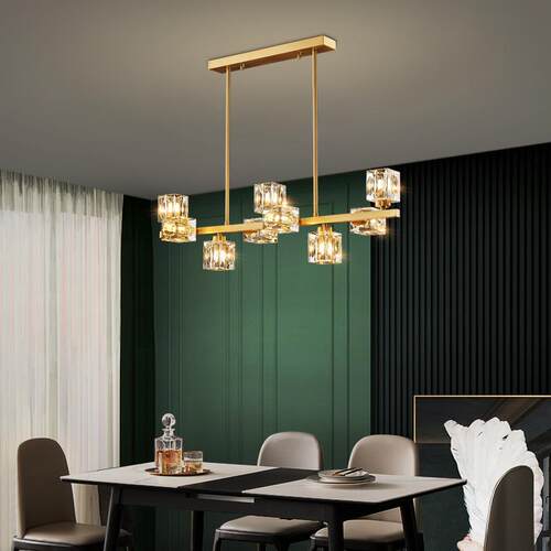 全铜餐厅灯吊灯现代简约轻奢水晶北欧设计师led长条吧台餐桌灯具