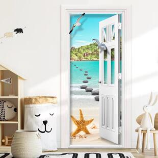 门贴装饰画3d立体贴纸贴画门画厕所门卫生间假玻璃门风景壁画墙贴