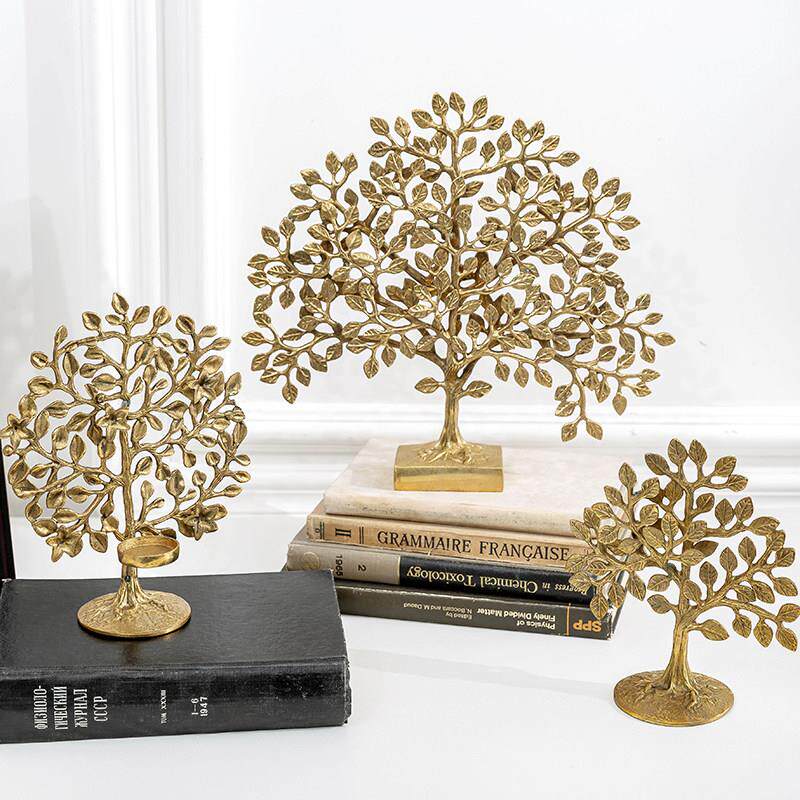 印度进口手工黄铜招财树摆件乔迁礼物吉祥发财树工艺品摇钱树烛台