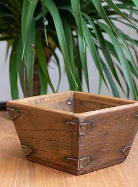 正品老式实木招财宝日进进金斗仿古米斗创意摆件客厅开摆件艺术礼