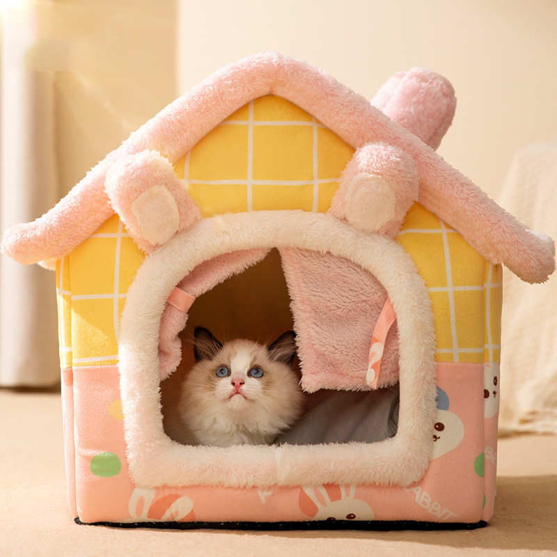 新款猫窝兔子门帘四季通用狗窝中小型犬封闭式可拆洗狗床宠物窝垫