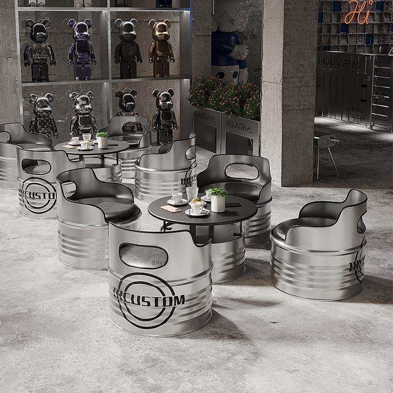 铁艺沙发休息工业风创意卡座油桶茶几沙发复古酒吧奶茶店桌椅组合